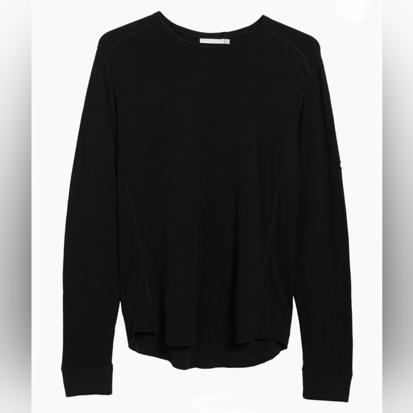 Vince Slim Fit Waffle Knit Long Sleeve T-Shirt Black - Picture 6 of 16